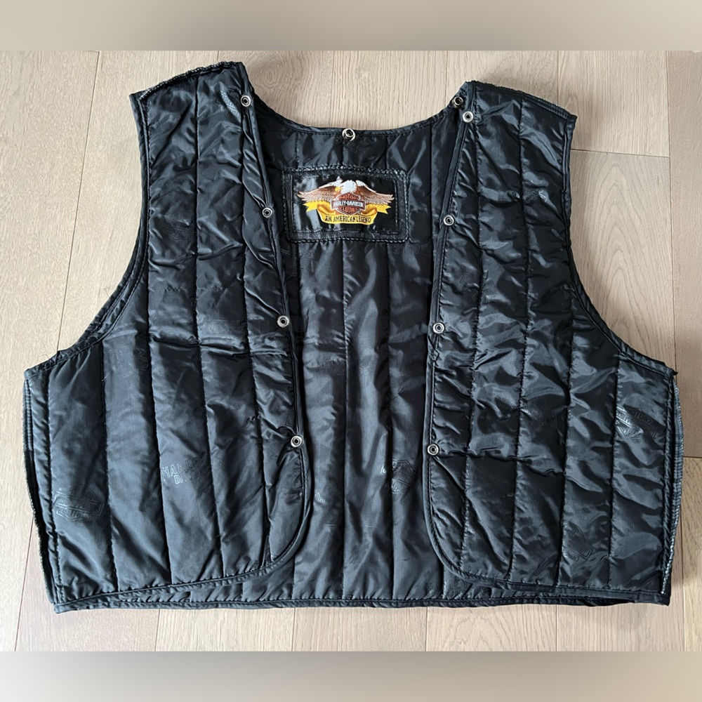 Harley-Davidson Black Quilted Liner Vest with Eagle Patch – Size 46